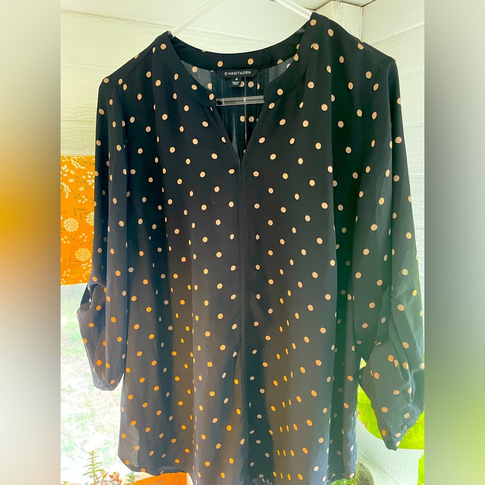Stitch fix 41 Hawthorne black with tan polka dots blouse size 3x
